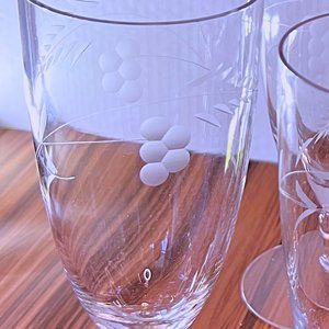 Set of 3 Vintage Water Glasses with Hand Etched Grapes
